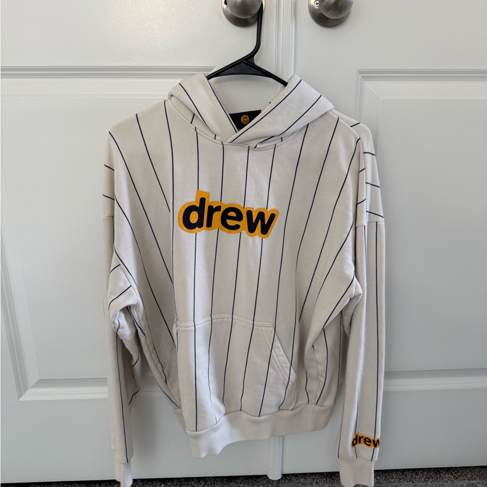 Drew House Cream Hoodie with Black Stripes
